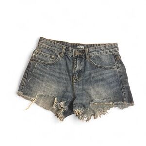 BDG Women's Mid Rise Freja Vintage Fit Frayed Hem Jean Shorts - Dark Blue